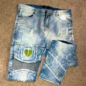 Blue jeans pants with broken heart